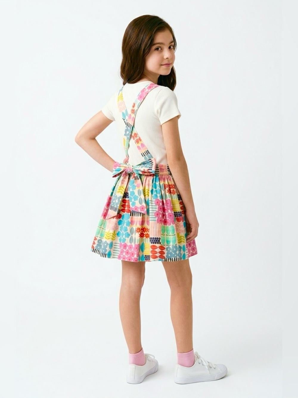 Hannah Kate Apron Dress Girls 6 S Multicolor floral criss-cross straps pinafore